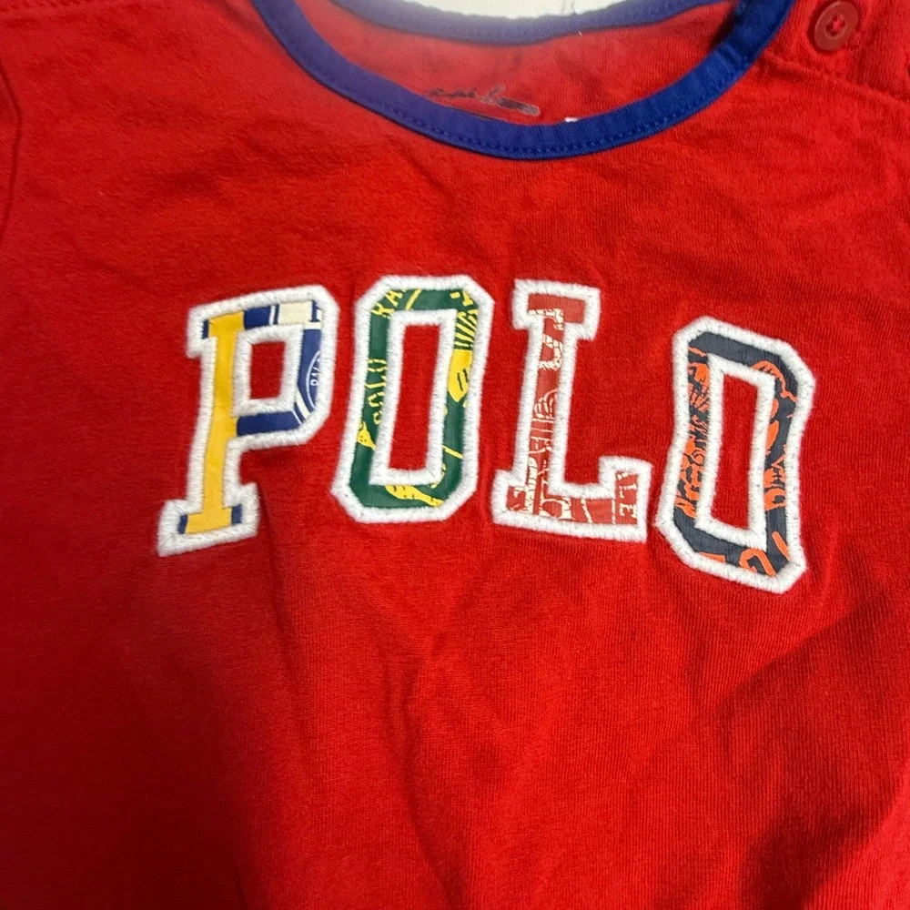 Polo Ralph Lauren Street Style Romper Girl 18M Red Graphic Logo Snaps